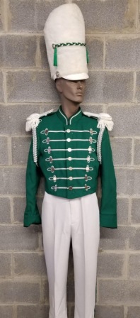 Green and White Marching Band Uniforms for rent