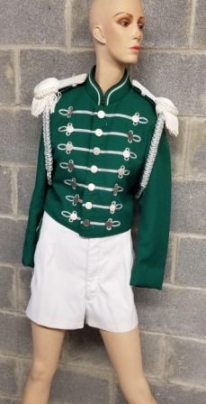 Green and White Marching Band Uniforms for rent