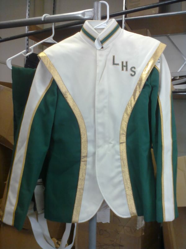 Marchinglinks Green, white and gold marching band uniforms