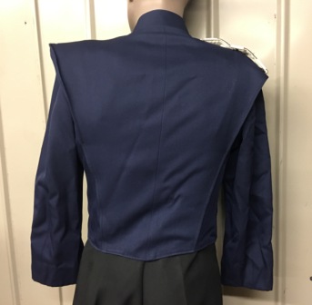 This is a set of 75 gently used navy blue Stanbury marching band jackets with navy and whi