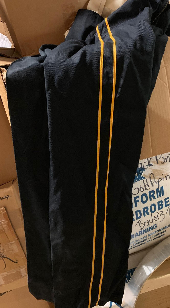 Item#0110BlackGoldPants020 Item Description: This is a set of 20 black marching band pants with doub