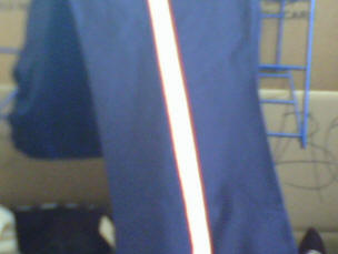 Navy Blue Marching Band Pants with White Stripe and Red Piping