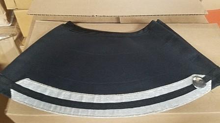 This is a set of 21 red, silver and black used Cesario marching band uniforms. The uniform consists 