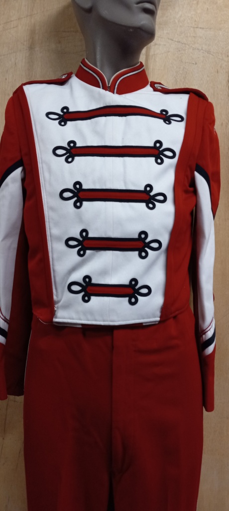 This is a lot of 138+/- red, white and black marching band jackets.