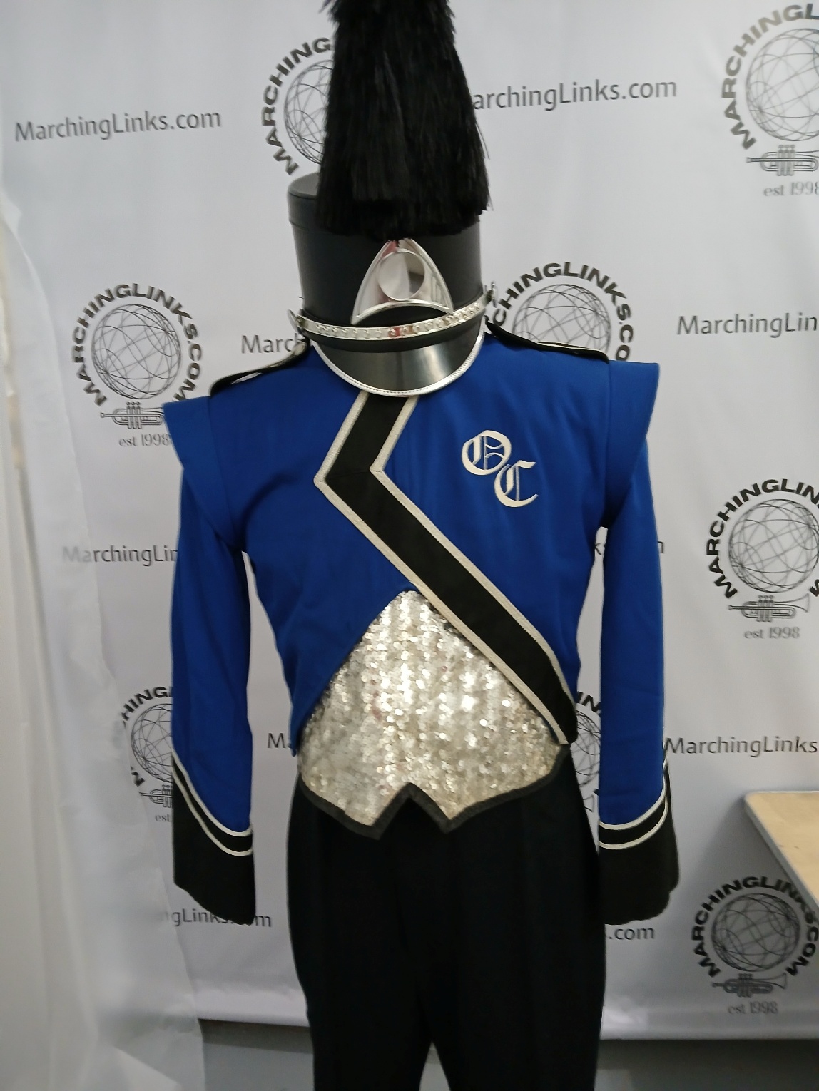 37 Royal Blue, Black and Silver Marching Band Uniforms