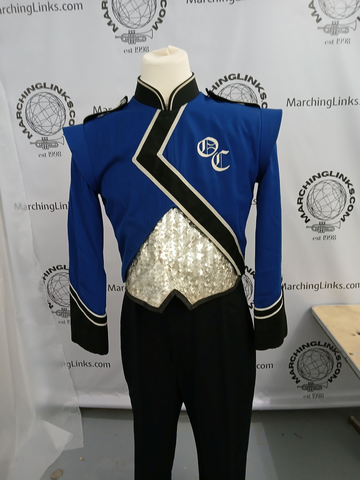 37 Royal Blue, Black and Silver Marching Band Uniforms
