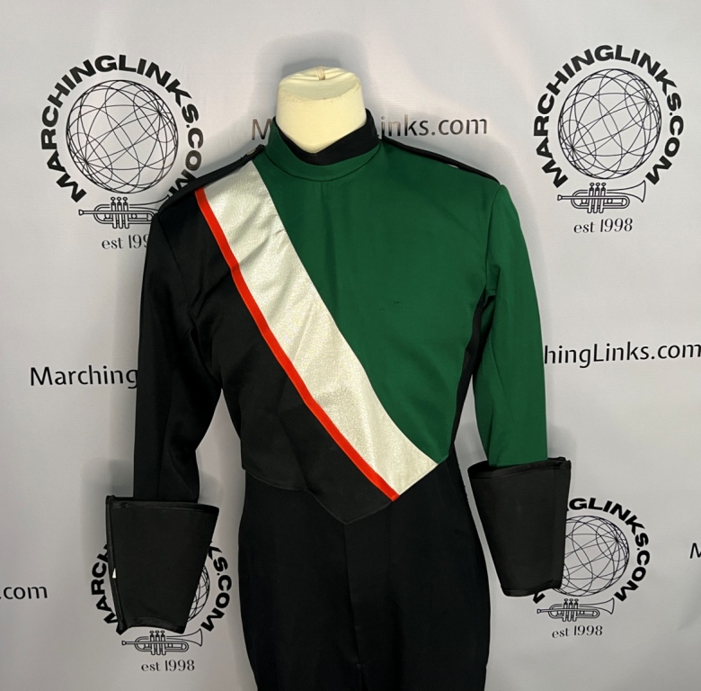 Green, White, Red & Black Marching Band Uniforms can be sold in any size lot up to 100