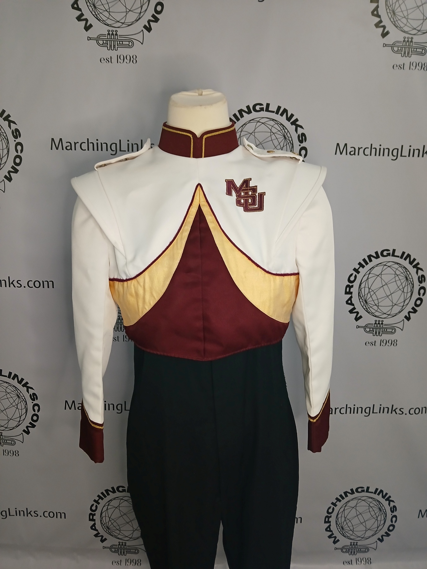Item Description: This is a set of approximately 160 gently used burgundy and white marching band un