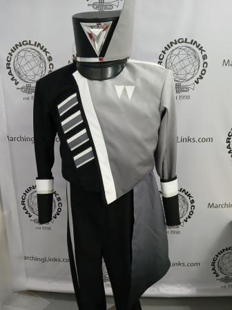148 Green, Black and White Marching Band Uniforms Including 8 Drum Major Versions