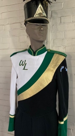 Large Set of 38 Green, Gold, White and Black Marching Band Uniforms This is a lot of 38 green, black