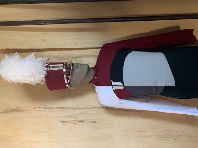 Set of 35 +/- Burgundy, Gray, White and Black Marching Band Uniforms by Cesario/Fred J. Miller