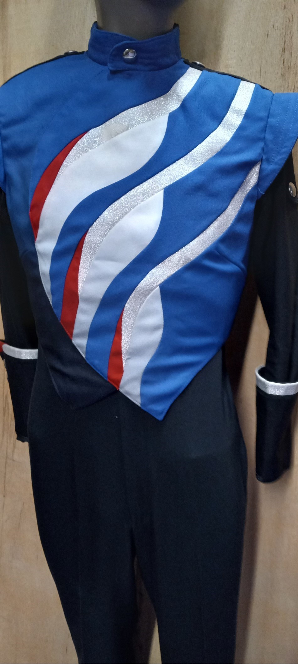 Set of 161+/- Royal Blue, Red, White and Silver Cesario Marching Band Uniforms For sale in lots of 5