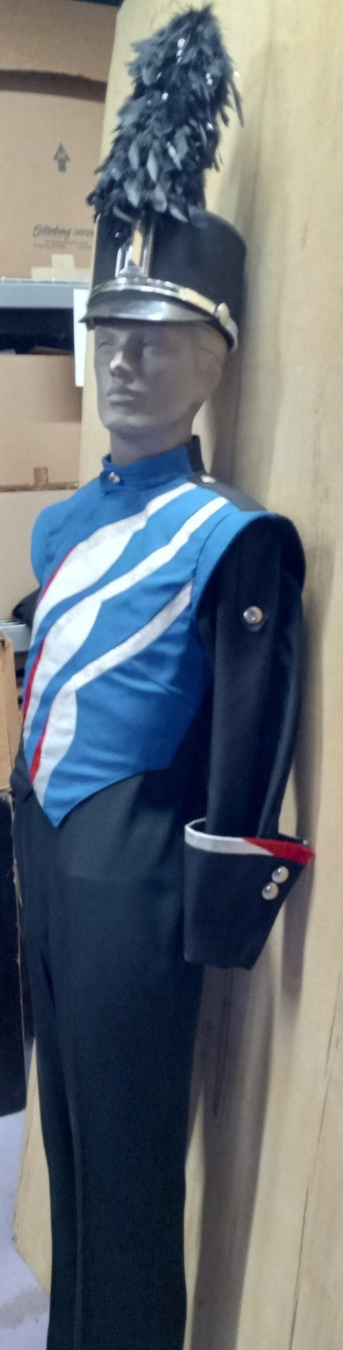 Set of 161+/- Royal Blue, Red, White and Silver Cesario Marching Band Uniforms For sale in lots of 5