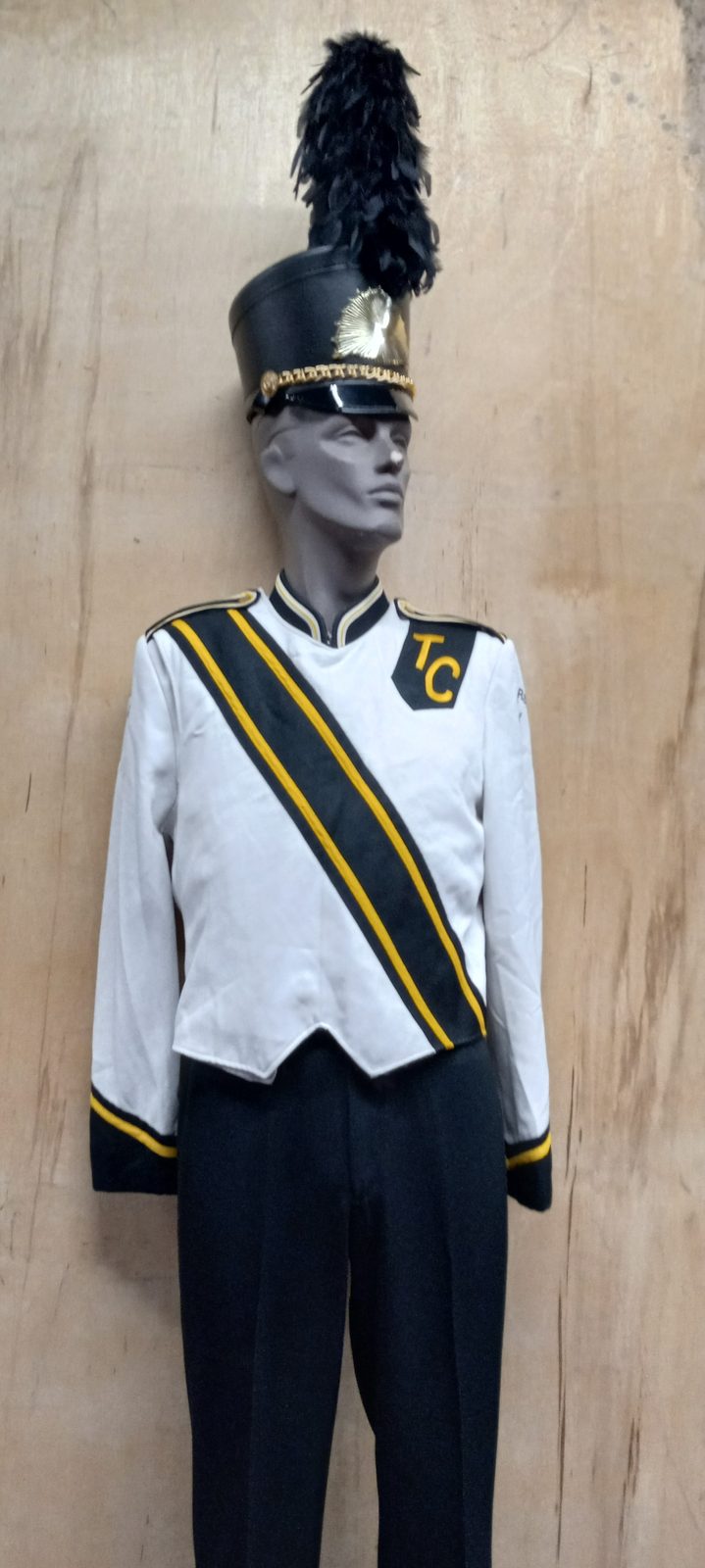 Set of 102+/- Black and White Marching Band jackets with Black Baldric and Gold trim