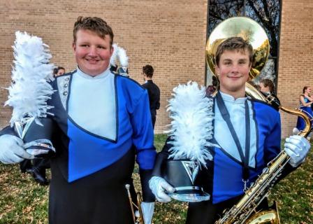Set of 145 Royal Blue, Black & White Marching Band Uniforms with Lots of Extras!