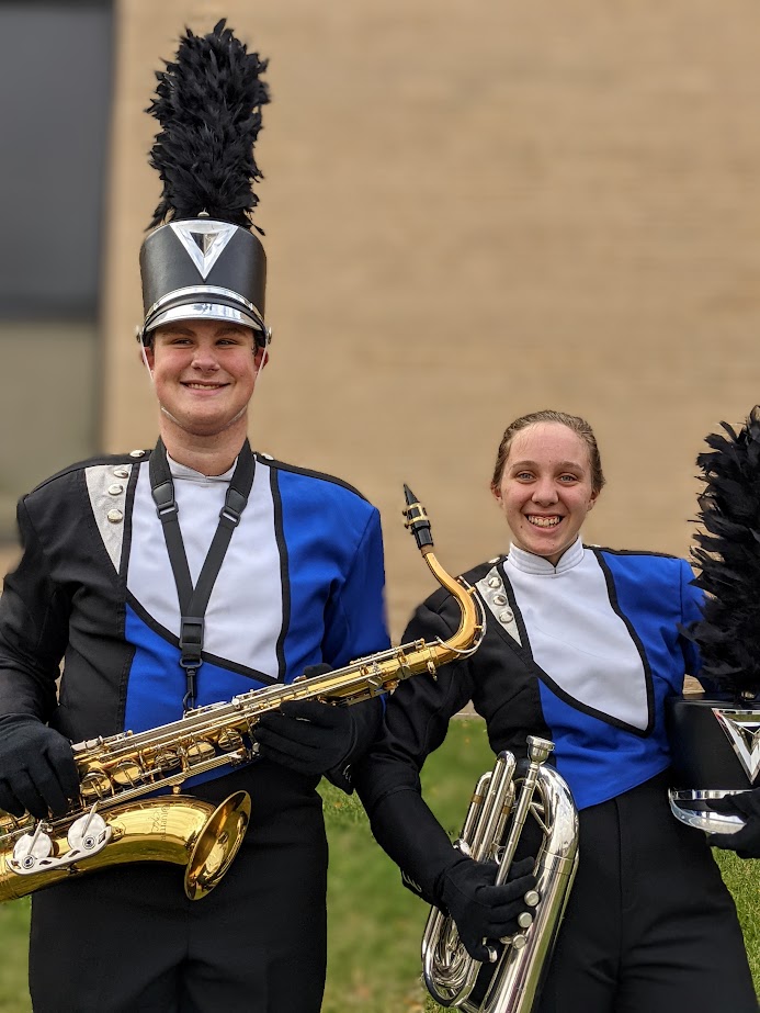 Set of 145 Royal Blue, Black & White Marching Band Uniforms with Lots of Extras!