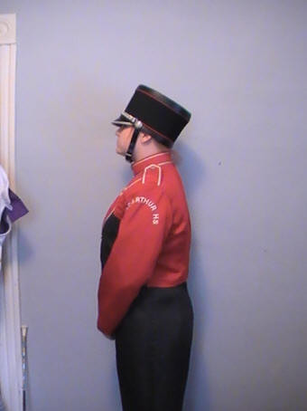 100+/- Versatile 3-Way Black and Red Marching Band Uniform with Matching
