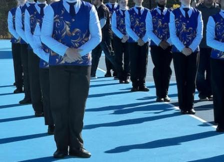 Set of 65 Poly/Spandex Blue and Gold Marching Band Show Shirts