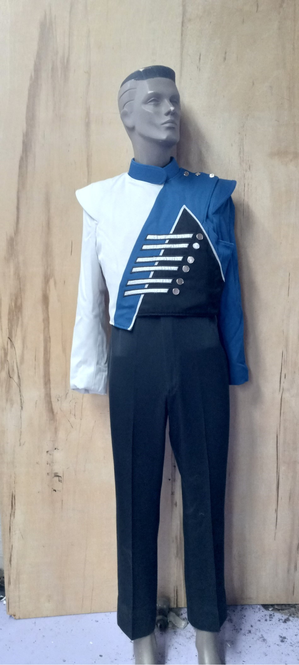 Set of 48 Blue, Black, White Used Fruhauf Marching Band Uniforms (lot can be split to smaller) Item 