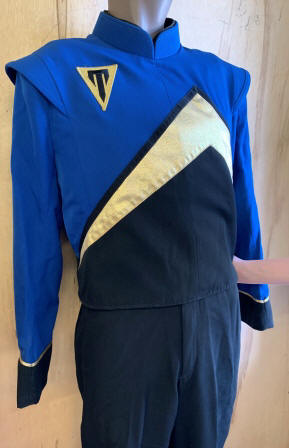 Set of 150+/- Used Blue, Gold and Black Fruhauf Brand Marching Band Uniforms with Bayly Shakos Item 