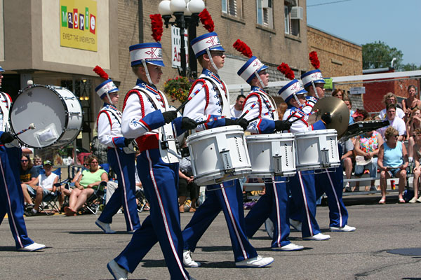 Set of 86 +/- Blue and White w/ Red Trim DeMoulin Marching Band Uniforms