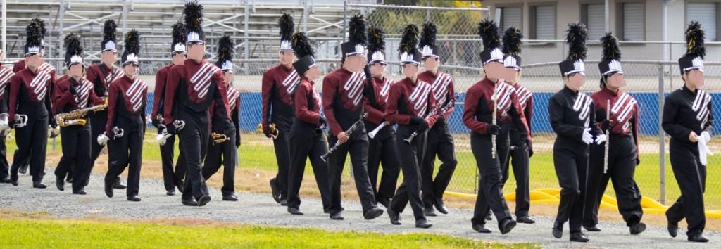 Set of 90+ Burgundy, Black, and Silver Marching Band Uniforms
