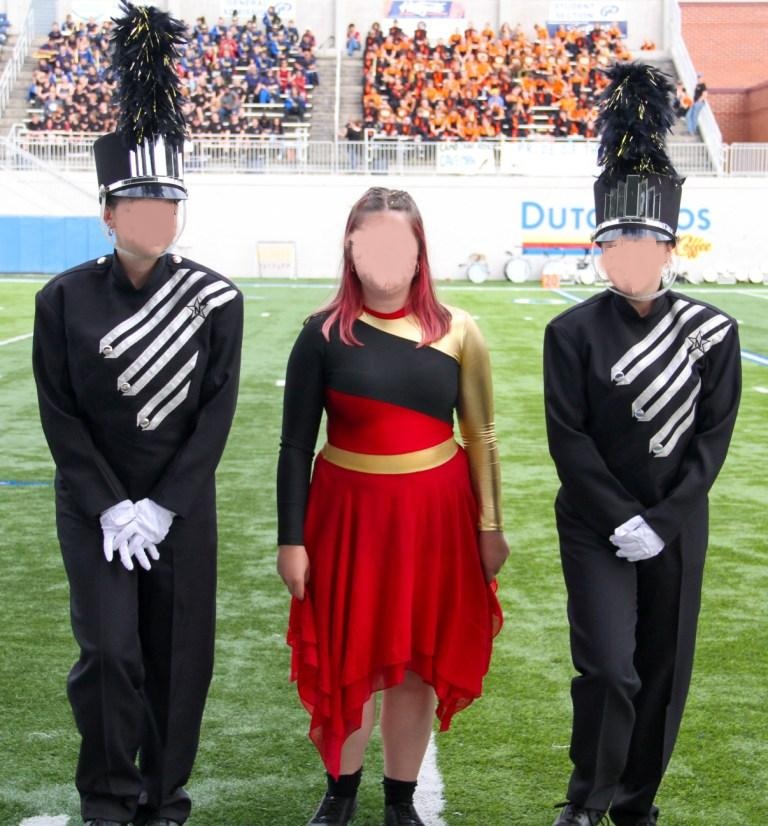 Set of 90+ Burgundy, Black, and Silver Marching Band Uniforms