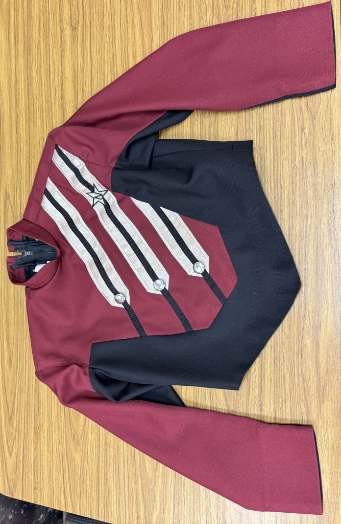 Set of 90+ Burgundy, Black, and Silver Marching Band Uniforms