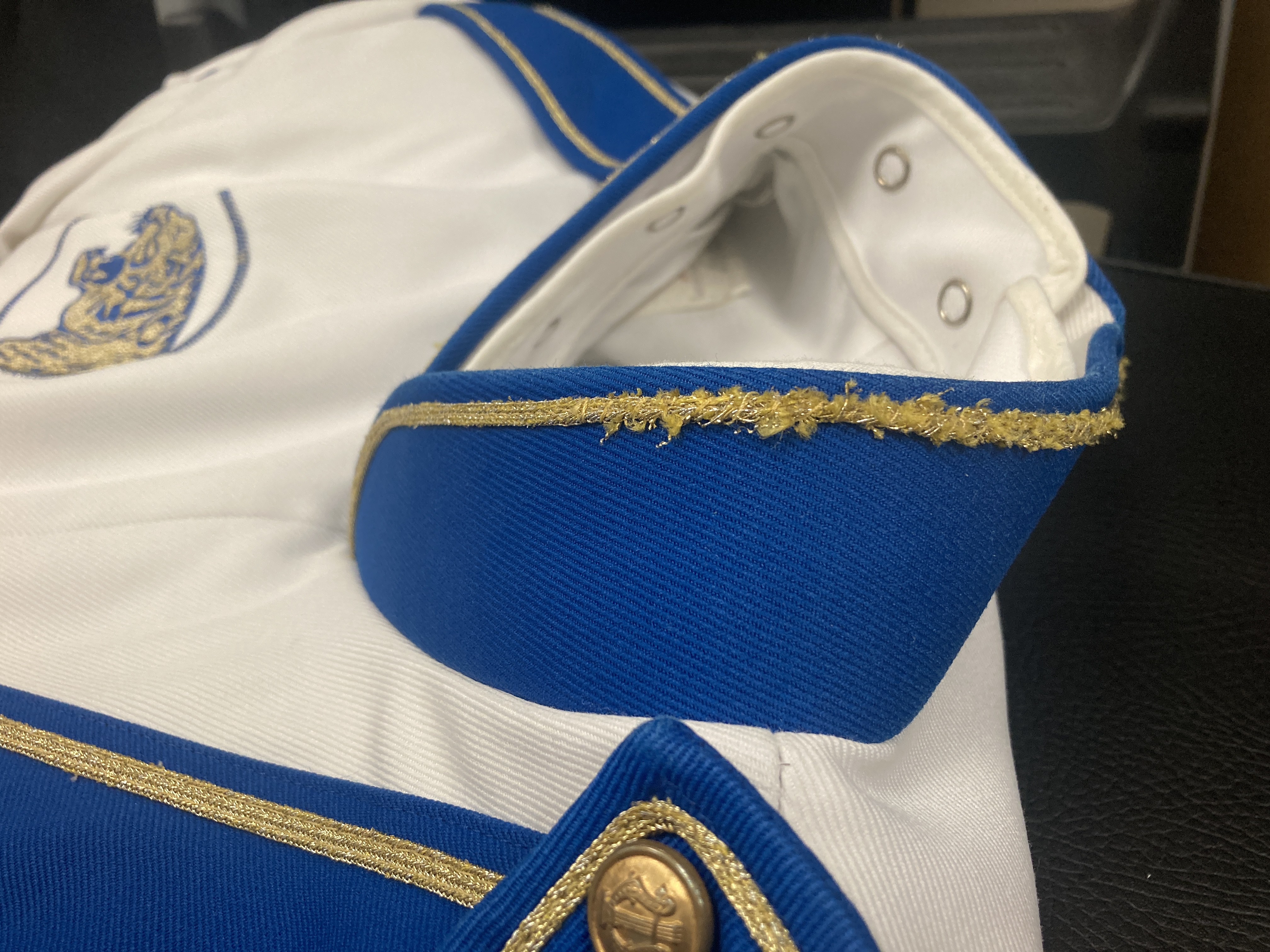 Set of 175 Blue and White Stanbury Marching Band Jackets and Black Fruhauf Bibs Item description: Ja