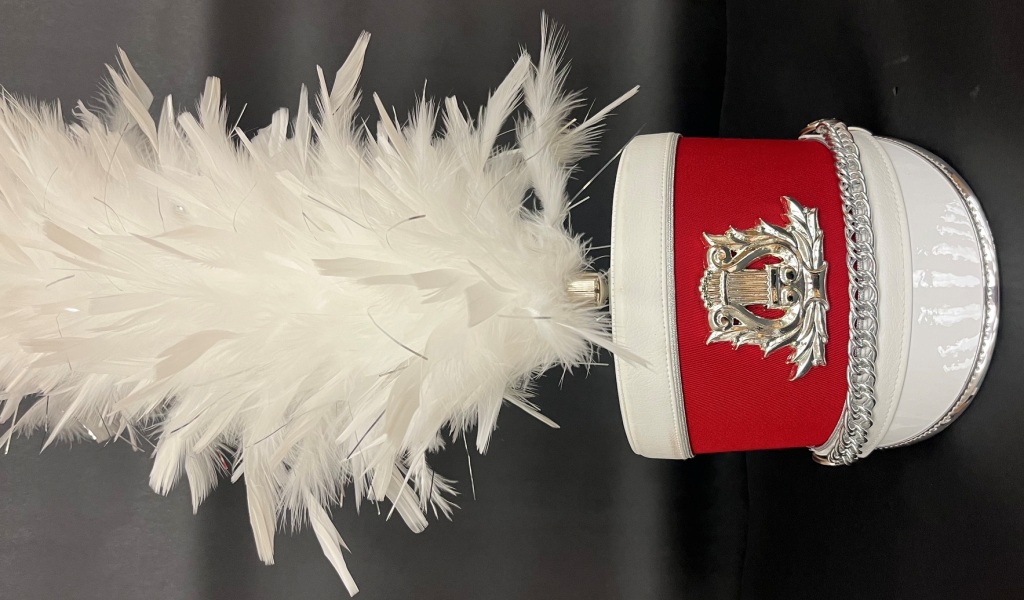 Lot of 92 Red & White Used Marching Band Uniforms Including Hats & Plumes