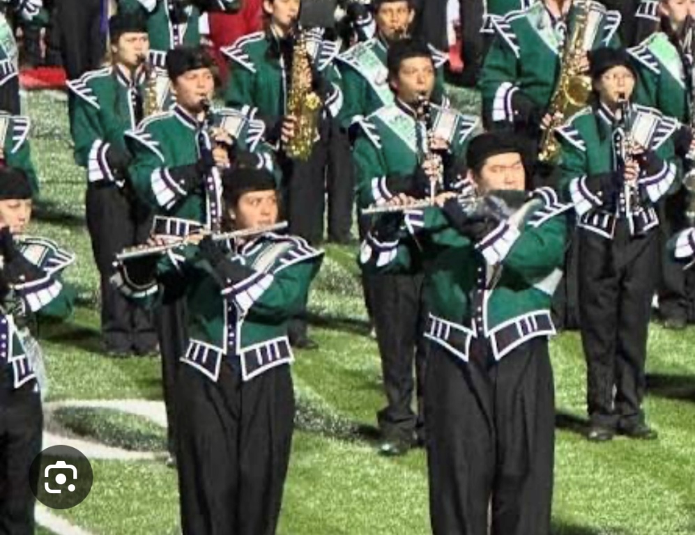 Set of Sharp 150 Used Green, Black and White Marching Band Uniforms
