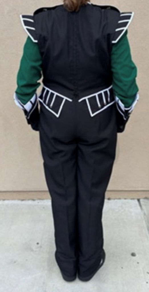 Set of Sharp 150 Used Green, Black and White Marching Band Uniforms