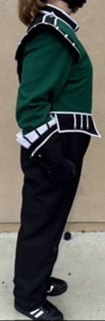 Set of Sharp 150 Used Green, Black and White Marching Band Uniforms