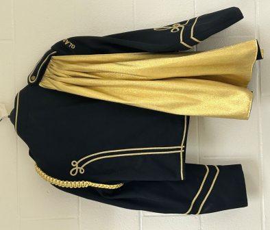 50 Black and Gold Marching Band Uniforms Including Hats, Plumes and Hat Cases