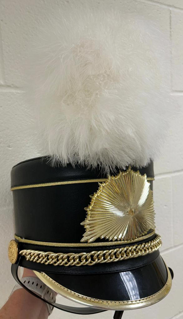 50 Black and Gold Marching Band Uniforms Including Hats, Plumes and Hat Cases
