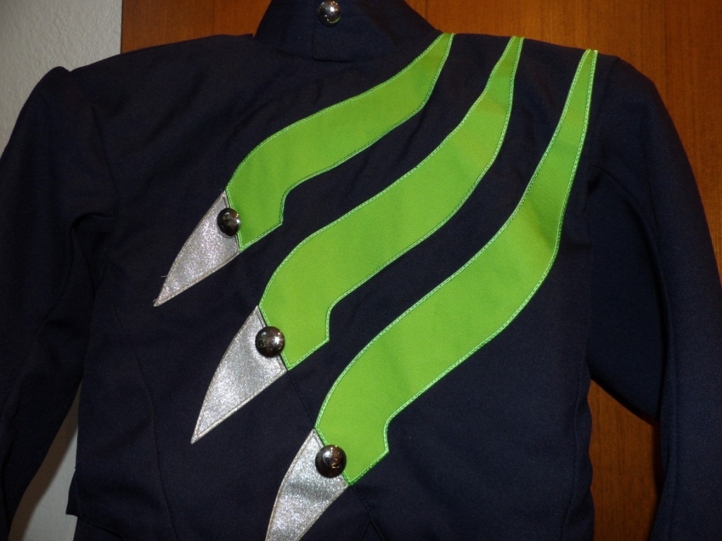Set of 290+/- Dark Navy Blue/Green/White Marching Band Uniforms by Cesario