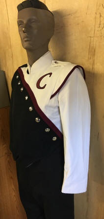 Set of 150 Maroon, Black and White Trim DeMoulin Marching Band Uniforms. Item description: Lot of 15