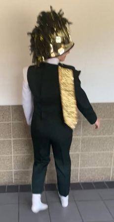 Set of 68 Green, Gold, and White Marching Band Uniforms and 43 Gold Helmets