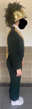 Set of 68 Green, Gold, and White Marching Band Uniforms and 43 Gold Helmets