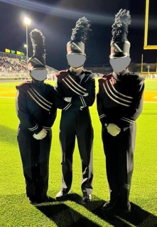 200 Sets of Black, Maroon, and White Fruhauf Marching Band Uniforms including shakos