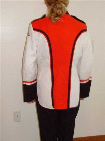 Set of 19 White, Black and Orange Stanbury Marching Band Uniforms w/extra