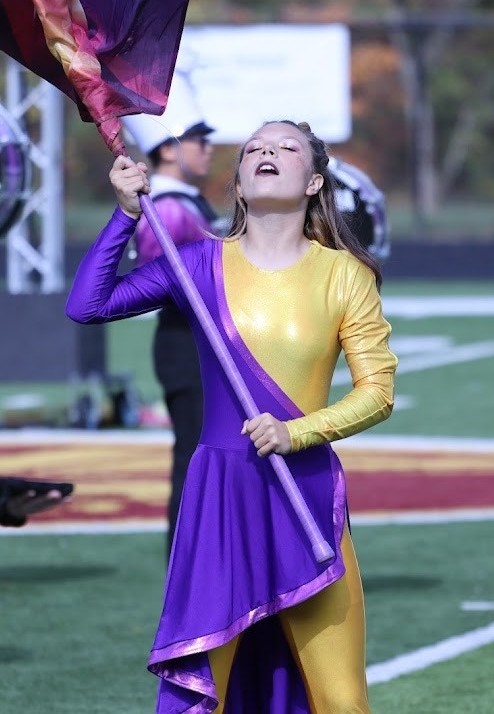 Set of 56 Purple tops with star like pattern, white collar marching band uniform, 1 Drum major costu