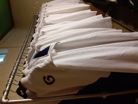Set of 60 Navy Blue and White with Gold trim DeMoulin Marching Band Uniforms