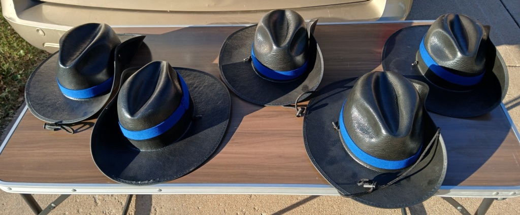 Set of 38 Blue, White and Black Used Marching Band Uniforms,
