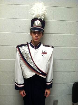 Set of 80 White, Navy and Red DeMoulin Marching Band Uniforms