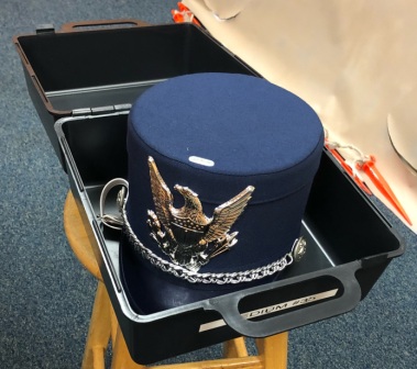 Set of 61 Navy Blue DeMoulin shakos Item description: Shakos are Navy Blue with silver Eagle logo an